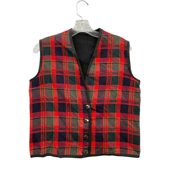 Jackets & Blazers - Vintage Vest Reversible Red Green Plaid 90s Preppy Grunge Layering Cabin S